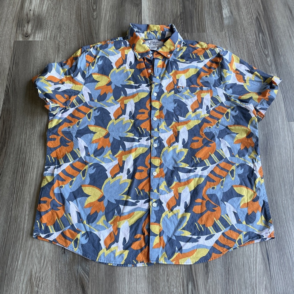Original Penguin Men's XXL Rainbow Floral All Over‎ Print Hawaiian Shirt AOP